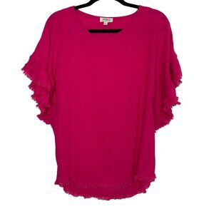 Umgee Hot Pink Linen Blend Ruffle Sleeve Top Womens‎ S Boho Chic Lightweight